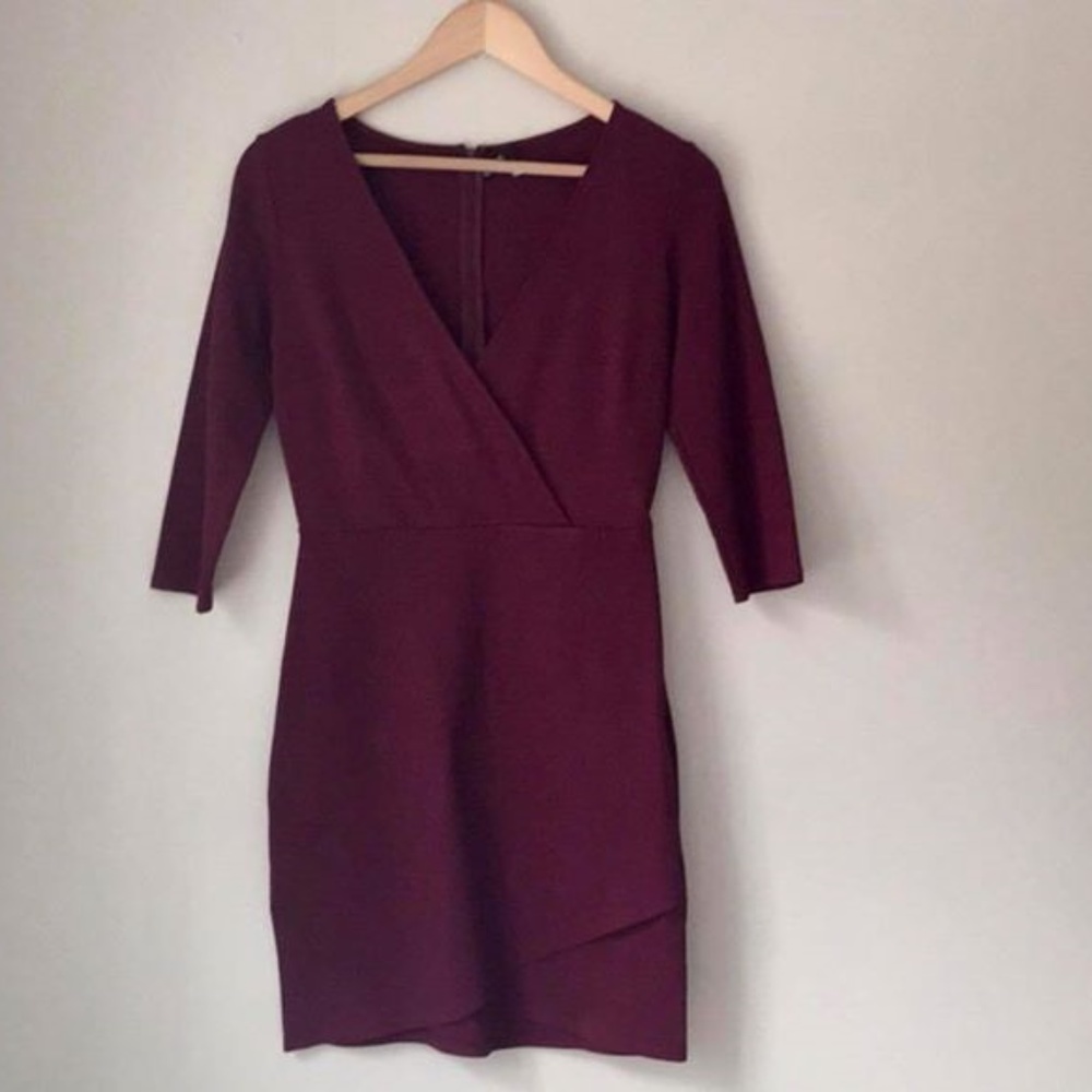 Lulu's Red Wine Asymmetrical Wrap Knit Dress